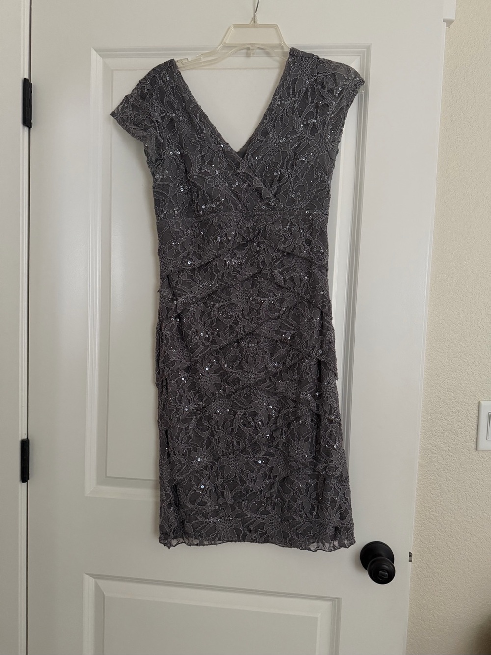 Scarlett Gray Lace V-Neck Sequin Cocktail Dress